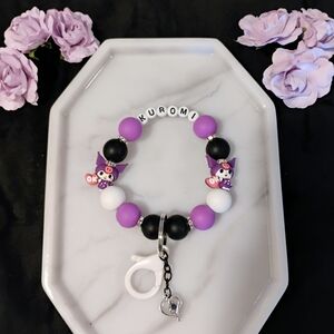 Kuromi Purple Beaded Kids Bracelet Keychain